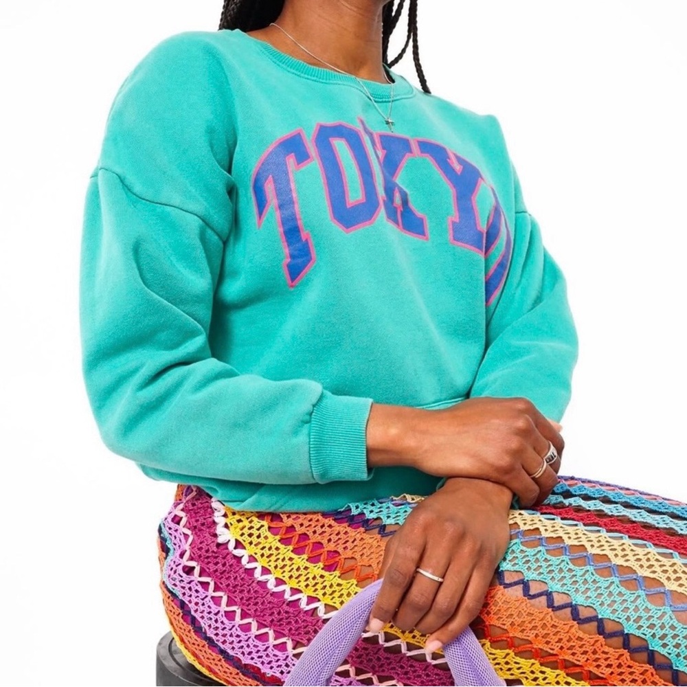 Zara Tokyo Graphic Teal Sweatshirt